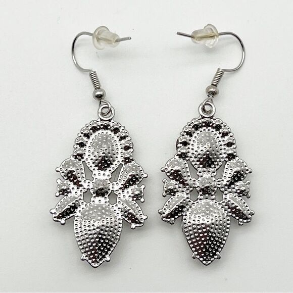 Sparkle Clear Rhinestone Silver Tone Dangle Statement Hook Fashion Earrings 1.5” - Picture 3 of 4